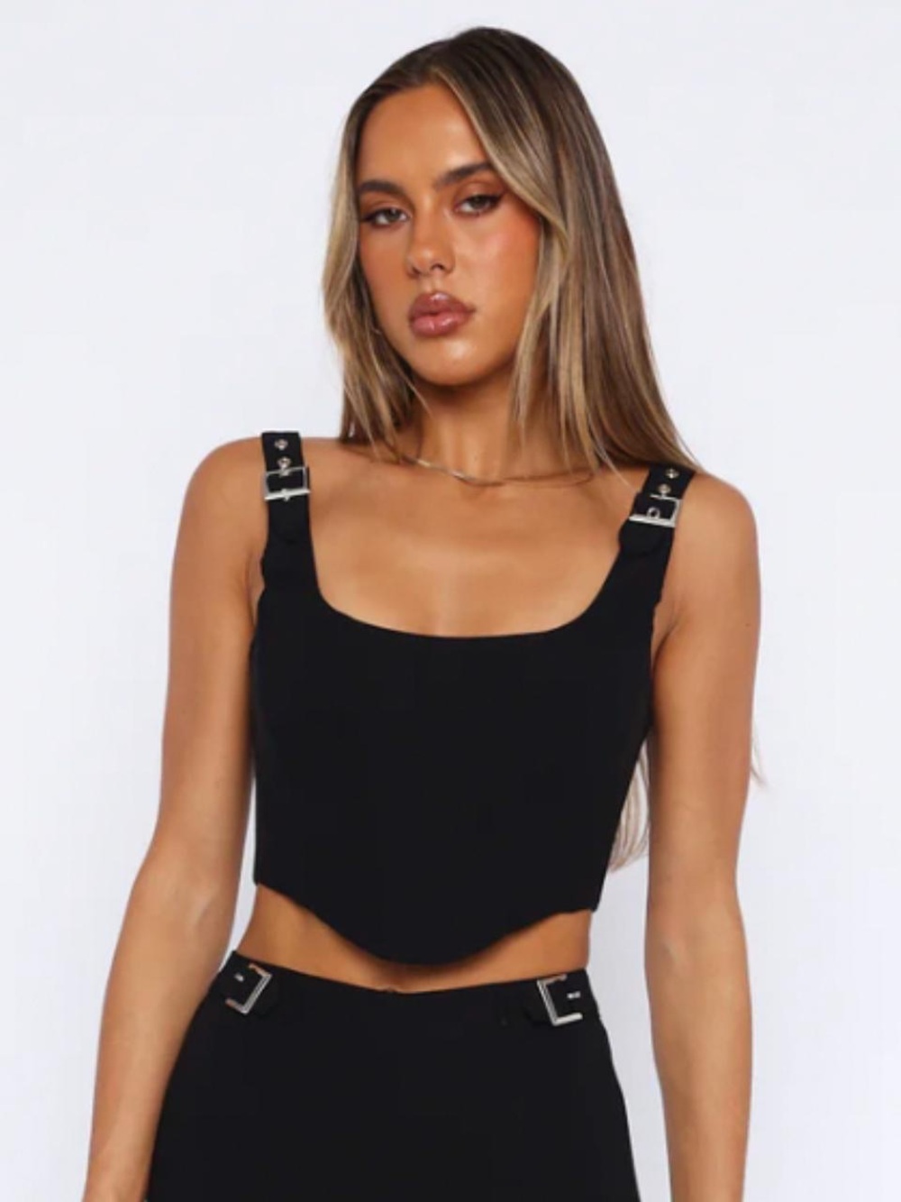 White Fox Boutique Keep Me Close Bustier Crop Top Black